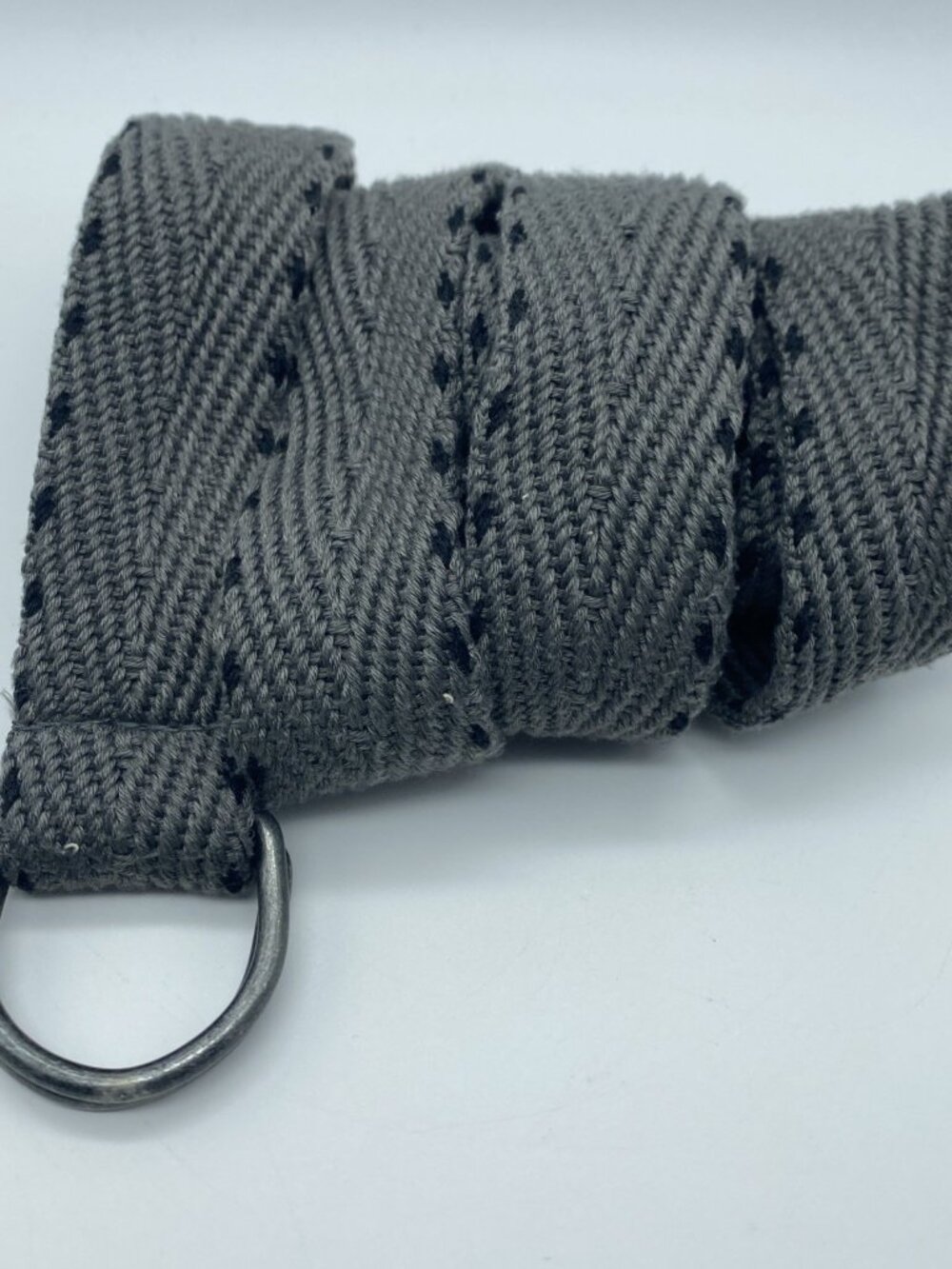 Men’s D-Ring Belt Size 50 Gray Black 60” Canvas Adjustable Casual Big & Tall